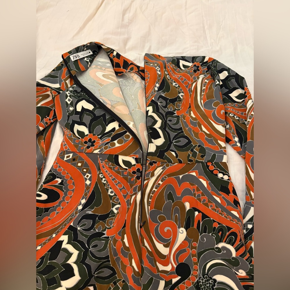 Long Sleeve Paisley Print by ZARA ,  A-Line Dress in Orange & Olive XL, So cozy - Picture 4 of 8